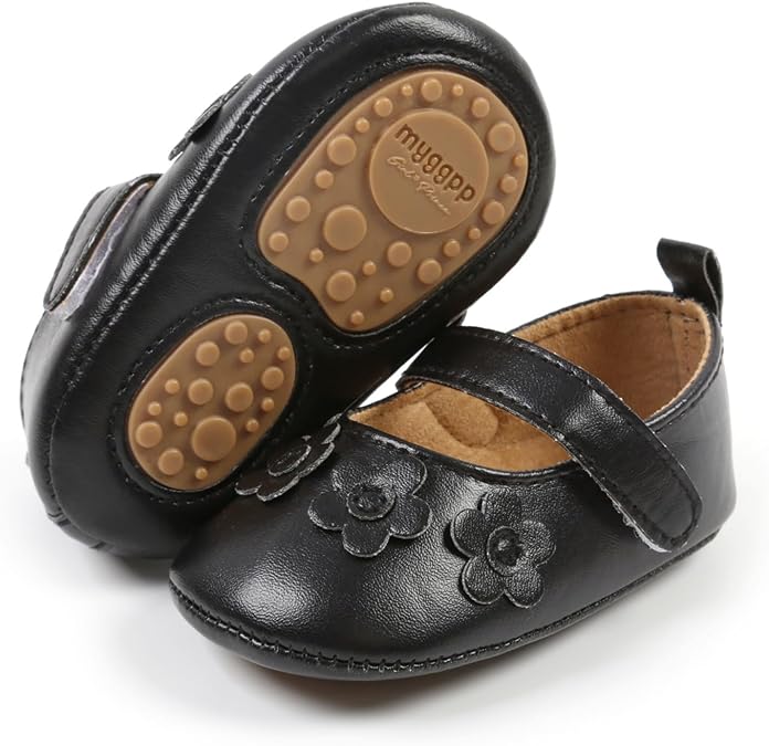 Baby Girls Mary Jane Flats Shoes with Non-Slip Soft Sole Toddler First Walkers Newborn Princess Dress Shoes