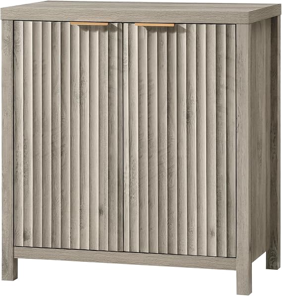 OAKHAM HOME Fluted Sideboard Cabinet, Doors & Shelves, Entryway, Grey Oak | Fluted Wood Design, Spacious Storage with Doors & Shelves, Modern Accent Cabinet for Entryway, Dining Room & Living Space