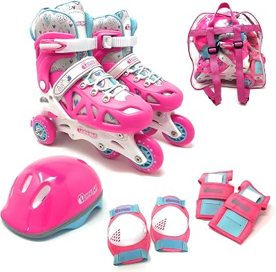 Chicago Inline Training Roller Skates with Protective Gear for Kids Durable, Top Performance Roller Blades - Wrist Guards, Kneepads & Backpack Padded High-Top Boots,64mm Wheels - IndoorOutdoor Use