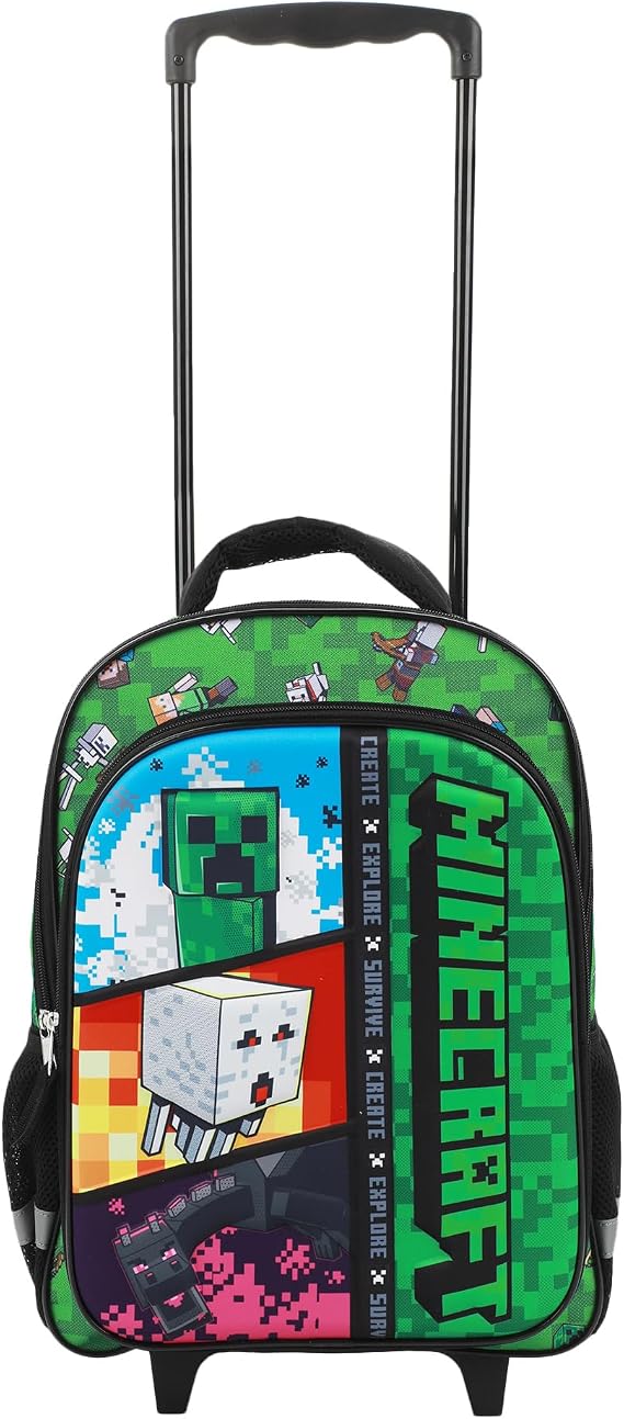Bioworld Minecraft Rolling 16" Backpack with Adjustable Handle