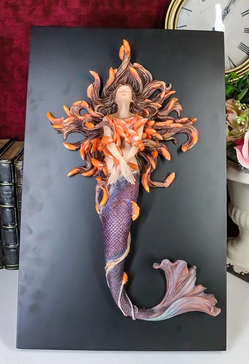 Pacific Giftware Sheila Wolk Metamorphosis Mermaid Statue With Goldfish Hair Easel Back Plaque 13.75" Tall Polyresin
