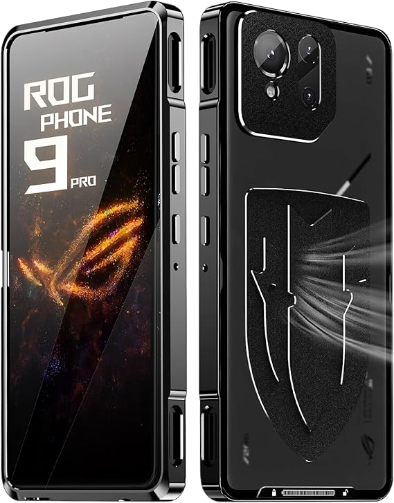 LOVE MEI Shockproof Case Compatible with ASUS ROG Phone 9 Pro/ 9, Metal Frame Bumper Case + Matte PC Back Cover [Ultra Thin] with Lens Protection (Black)