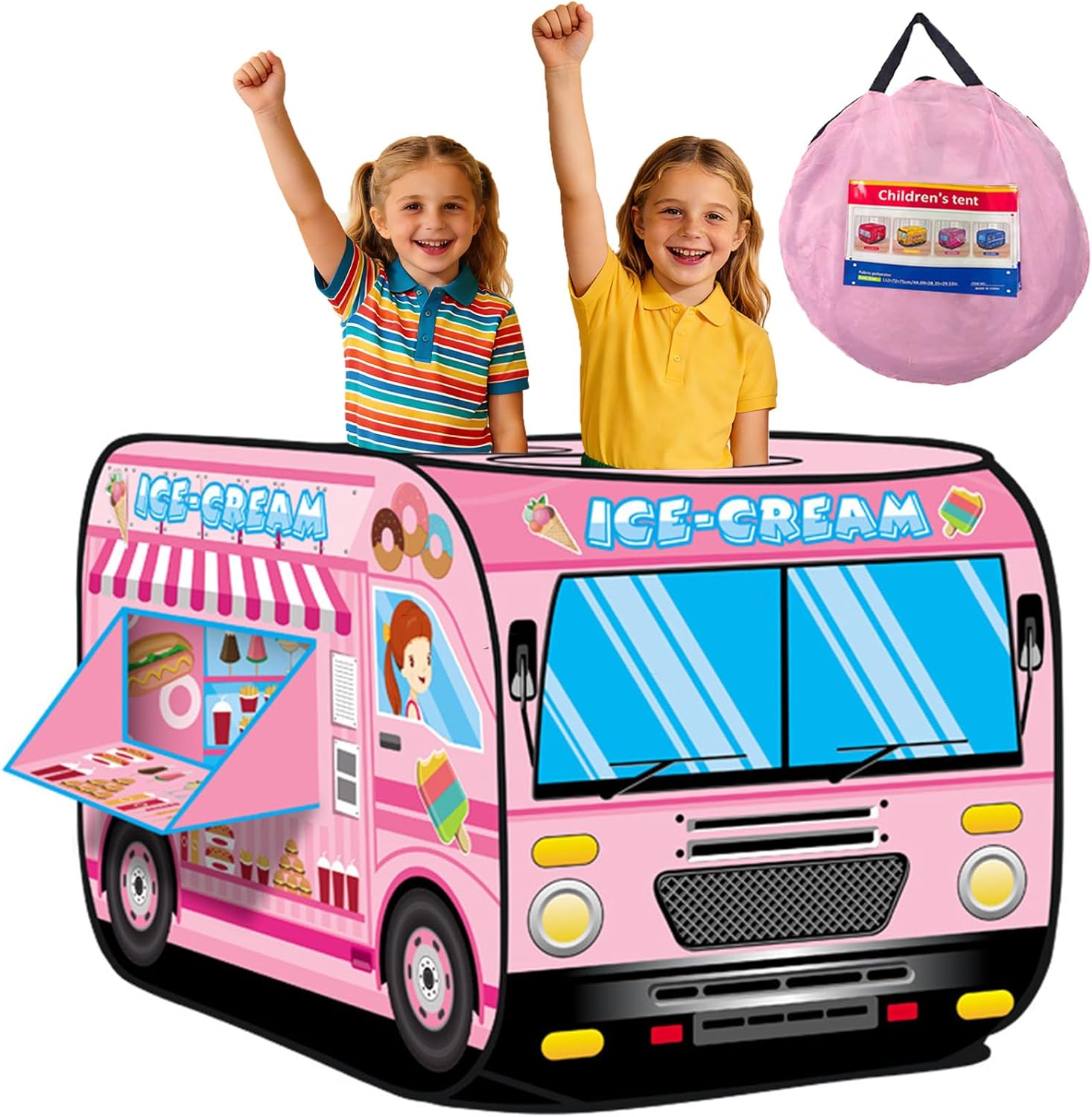 Ice Cream Truck Tent,Kids Foldable Tent Pop Up Kids with Carry Bag,Ice Cream Cart for Kids,Pop Up Play Tent,Ice Cream Shop,Car Tent for Kids 45x 27.6 x 29.5 Inches…