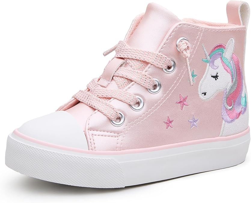 Weestep Girls' Glitter High-Top Canvas Shoes | Easy-On, Fashion Casual Sneakers, Toddler and Little Kid