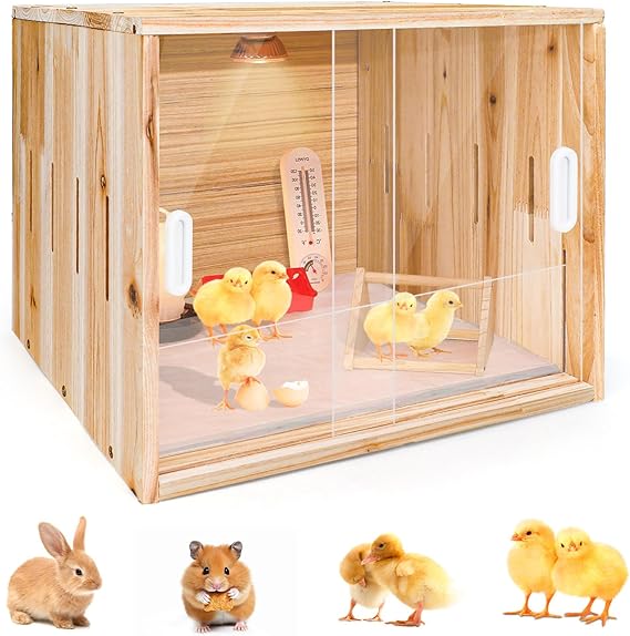 Wooden Chicken Brooder Box,Large Brooder box for chicks with handle, 40 * 30 * 30CM, Push-Pull Chicken Brooder for Chicks, Hamsters, Turtles, Reptiles