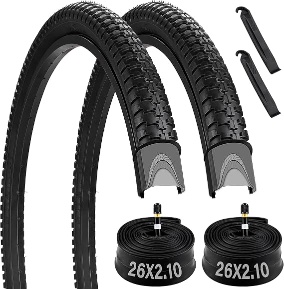 26" Bike Tire, 2 Pack 26x2.10 Mountain Bike Tires with Schrader Valve, 26x2.10 Bike Tire and Tube with 2 Tire Levers, Folding Off Road Bike Tire for 26 x 1.95/2.0/2.1/2.125 Bicycle Tires and Tubes
