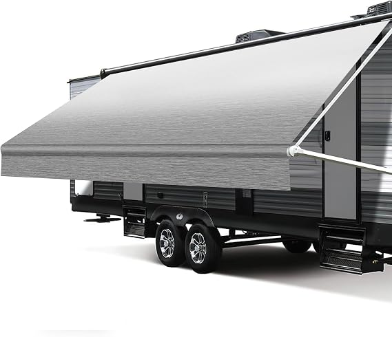 RV Awning Fabric Replacement, 19.5oz Heavy-Duty Weatherproof Vinyl Camper Awning Replacement Universal Outdoor Canopy for RV, Motorhome, Trailer Awnings (Gray Fade, 20(Fabric 19'2"))