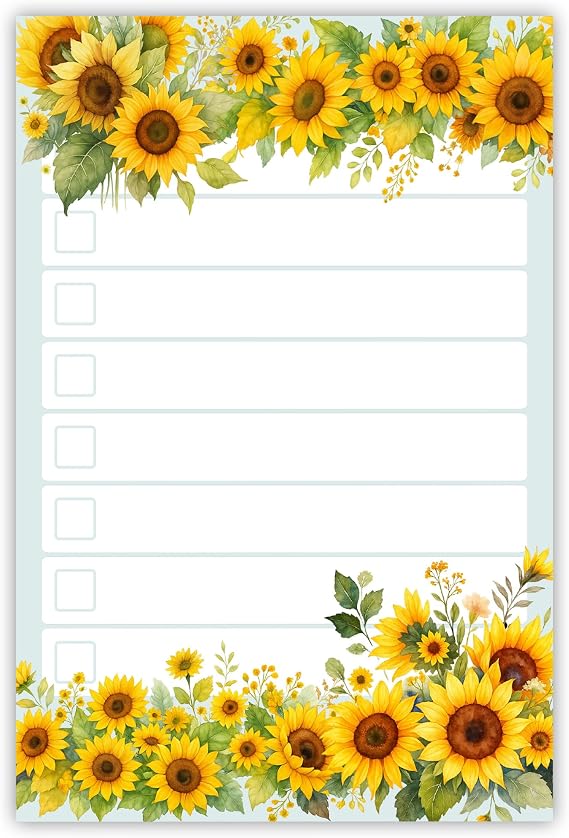 DAILY RITMO Sunflower Sticky to Do List Notepad | Cute Sunflower Lover Gifts for Women | Made in USA Stationery Pad 4x6 50 Notes | Christmas, Birthday Flower Gift for Teacher, Mom, Office