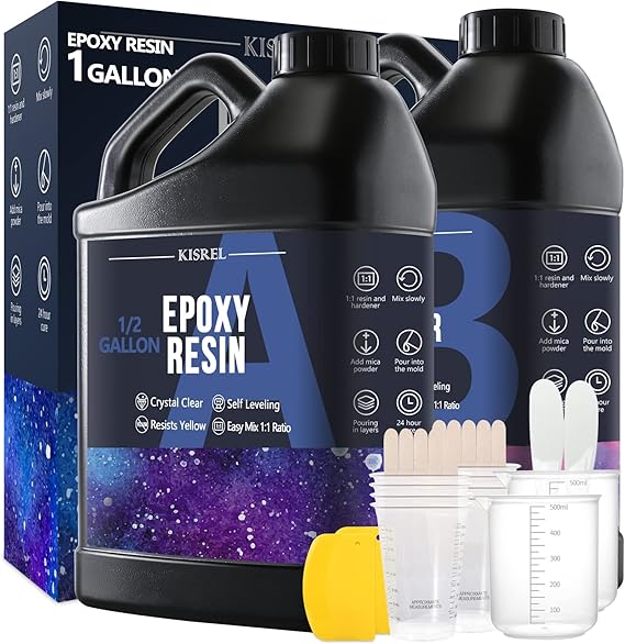 Epoxy Resin 1Gallon - Crystal Clear Epoxy Resin Kit - No Yellowing No Bubble Art Resin Casting Resin for Art Crafts, Jewelry Making, Wood & Molds(1/2 Gallon x 2) | Clear Epoxy Resin Kit ,Casting Resina for Jewelry Making, Wood & Molds(1/2 Gallon x 2)