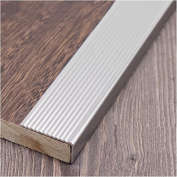 Aluminum Non Slip Stair Nosing Edge Trim, 35 39 43 47 51 Inch Long, L Type Staircase Steps Edge Protector for Laminate/Tile/Wood Flooring (Silver 110cm/43.3in)