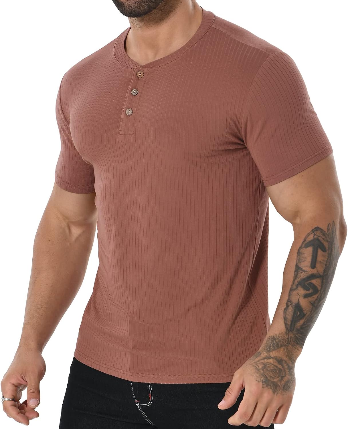 Mens Henley Shirts Summer Casual Slim Fit Basic Tops Short Sleeve Fashion T-Shirt