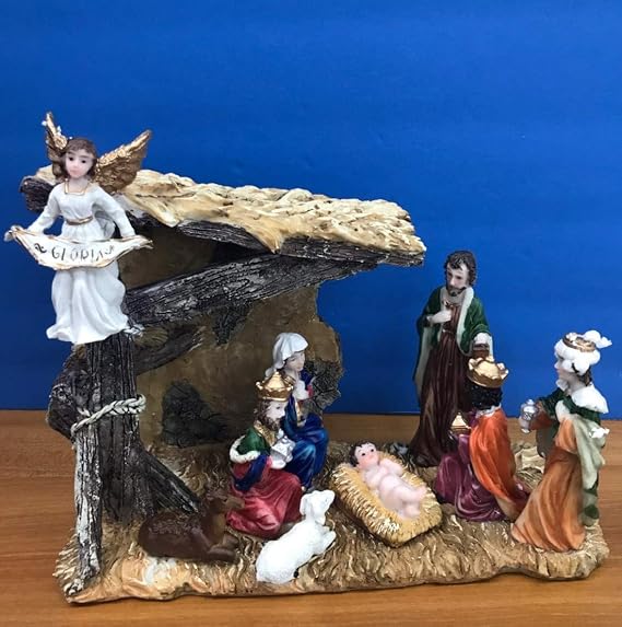Unique Christmas Nativity Set with Stable and Figurines - 6.5 in.