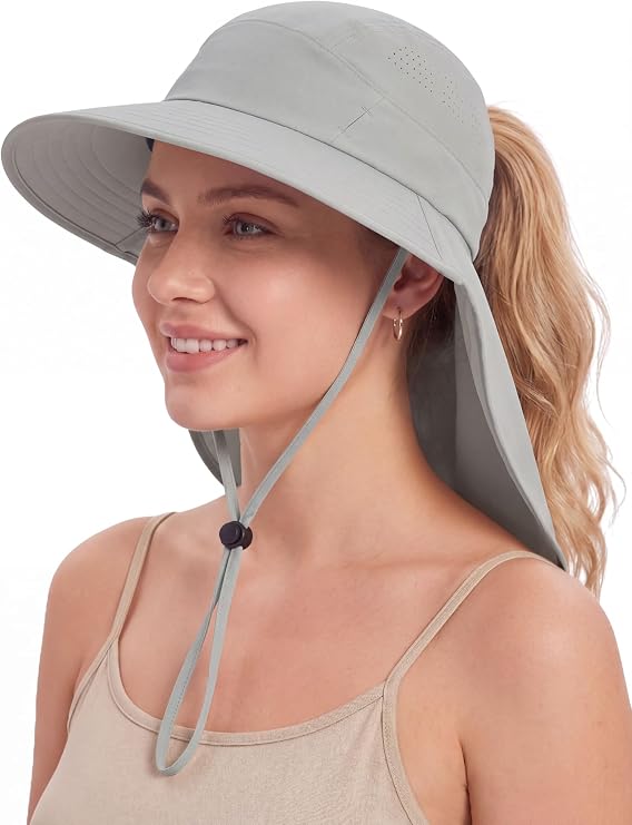 UPF 50+ Sun Hat with Neck Flap Wide Brim Bucket Hats Breathable Fishing Hiking Gardening Safari Hat for Men Women