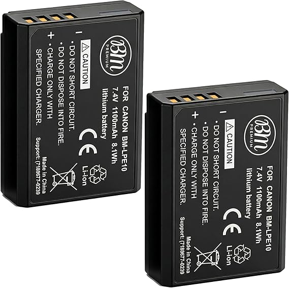 BM Premium 2-Pack of LP-E10 Batteries | Compatible with Canon EOS Rebel T3, T5, T6, T7, T100, Kiss X50/X70, EOS 1100D/1200D/1300D/2000D/4000D Cameras