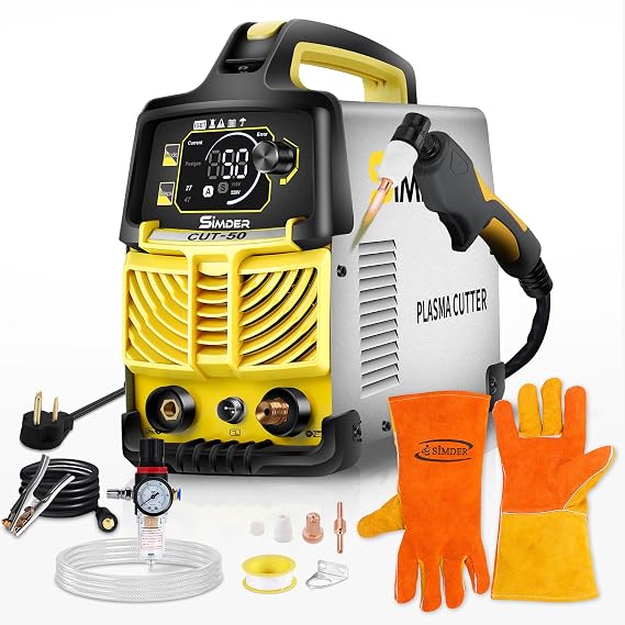 SSIMDER Plasma Cutter Equipped with welding gloves 50Amp Plasma Cutter Machine with Dual Voltage 110V/220V Non-Pilot Arc 1/2 Inch Clean Cut Plasma Cutting Equipment Easy Metal Cutter