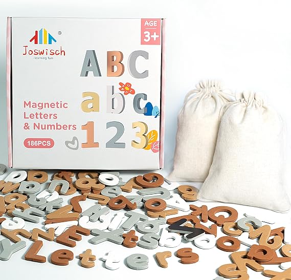 186 Pieces Magnetic Letters Numbers Alphabet Fridge Magnets ABC 123 Preschool Educational Learning Soft Color Toy Set Uppercase Lowercase Math Symbols for Toddlers Kids(Ages 3+)