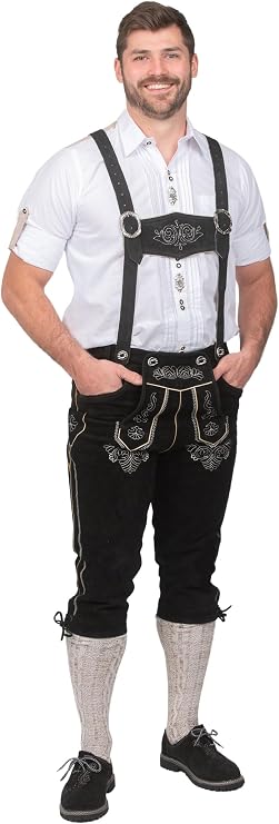 Dirndl Trachten Haus Long Black Bavarian Leather Lederhosen Bundhosen for German Oktoberfest