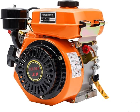 196CC Diesel Engine,3HP 4-Stroke Single-Cylinder Air-Cooled Inclined Horizontal Engine Motor Manual Start Direct Injection 2.2kw, Dynamic Recoil Start 3000rpm (Orange, 168F)