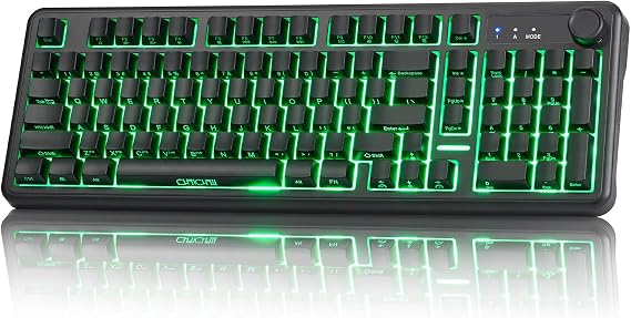 Wireless Gaming Keyboard,RGB Macro Rechargeable Keyboard for PC Mac Gamer | Tri-mode Connected-2.4G/BT/USB-C, Anti-Ghosting, 98-Key with 14 Programmable Keys, Side-print Keys, Volume Knob