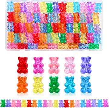 Looconi 100pcs Clear Acrylic Bear Beads, Mixed Color Cute Bear Charms for Bracelet,Necklace,and DIY Crafts,Jewelry Making