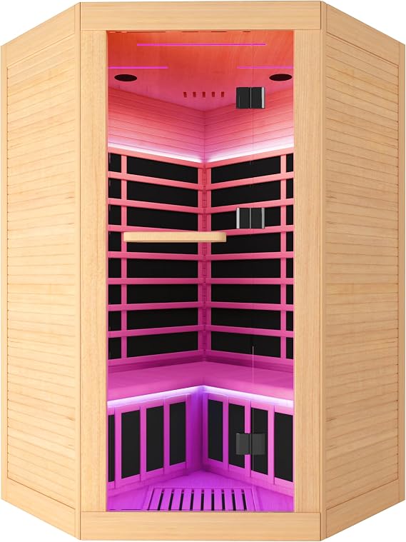 Sauna Infrared Far Infrared Sauna for Home Sauna 2-3 person with Hemlock Wood Low EMF Dry Sauna for Home Infrared Sauna 2 Person Indoor Sauna for Two Person in Home Sauna 2180W with Bluetooth Speakers