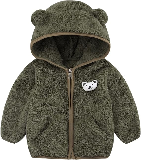 Infant Fleece Jacket Newborn Infant Baby Girls Boys Jacket Bear Ears Hooded Outerwear Zipper Warm Fleece Winter