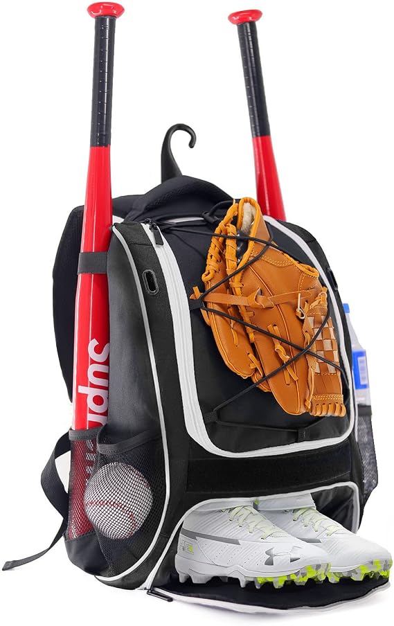 WOLT Youth Baseball Bag: Bat Backpack for Baseball, T Ball &amp; Softball Gear &amp; Gear, Bat and Glove Holder, Large Main Compartment for Helmet and Accessories, Separate
