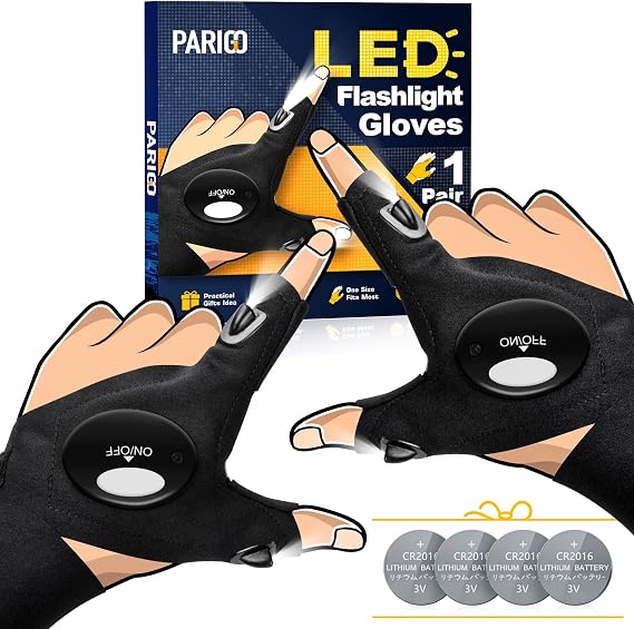 PARIGO LED Flashlight Gloves Dad Gifts for Men Him Stocking Stuffers Adults | Finger Lights Unique Gifts for Men Grandpa Husband Boyfriend Christmas, Cool Stuff Camping Gadgets Fishing Tools Gifts Ideas