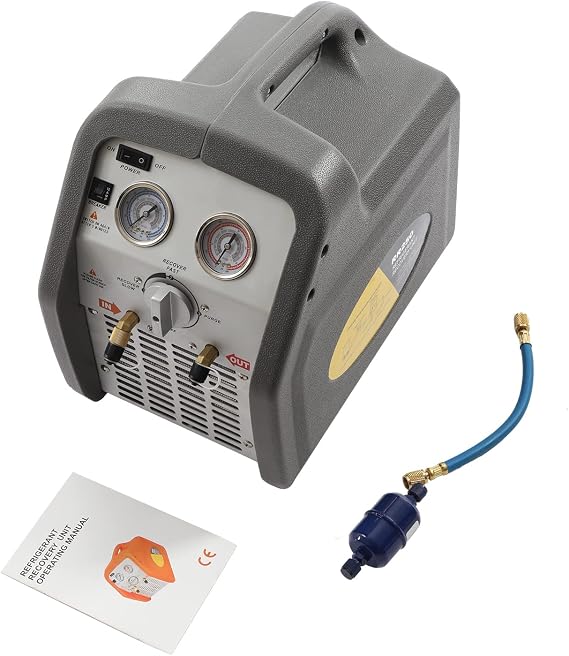 Refrigerant Recovery Machine 3/4HP Single Cylinder Portable Refrigerant Recycling Unit 110V 60HZ Air Conditioning Repair Tool with Gaseous, Liquid & Push-Pull Mode