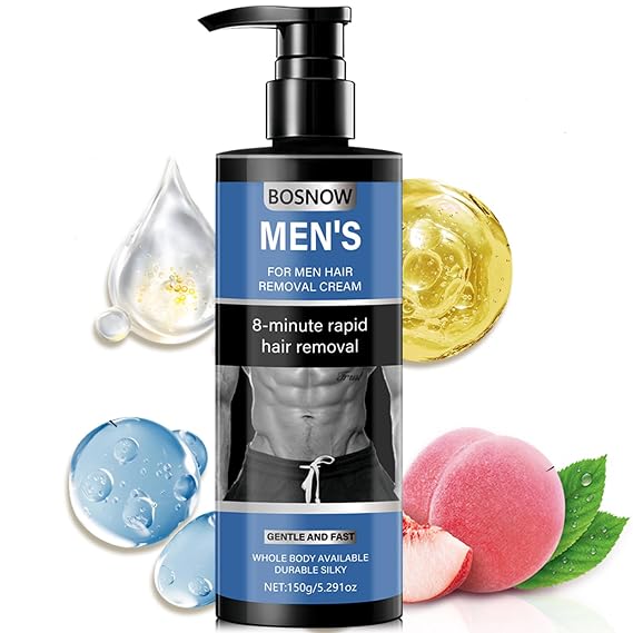 Mens Hair Removal Cream for Body & Private Part, Gentle Depilatory Cream | 8-Minute Fast Acting, Effective for Thick & Coarse Hair, Whole Body Use (5.29FLOZ)