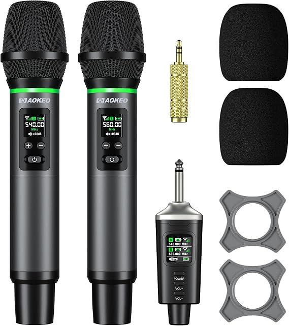 Wireless Microphone, AK-22P Metal Wireless Mic Set with Case, Handheld Cordless Dynamic Microphones for Singing, Karaoke, Church, DJ, 130ft Range