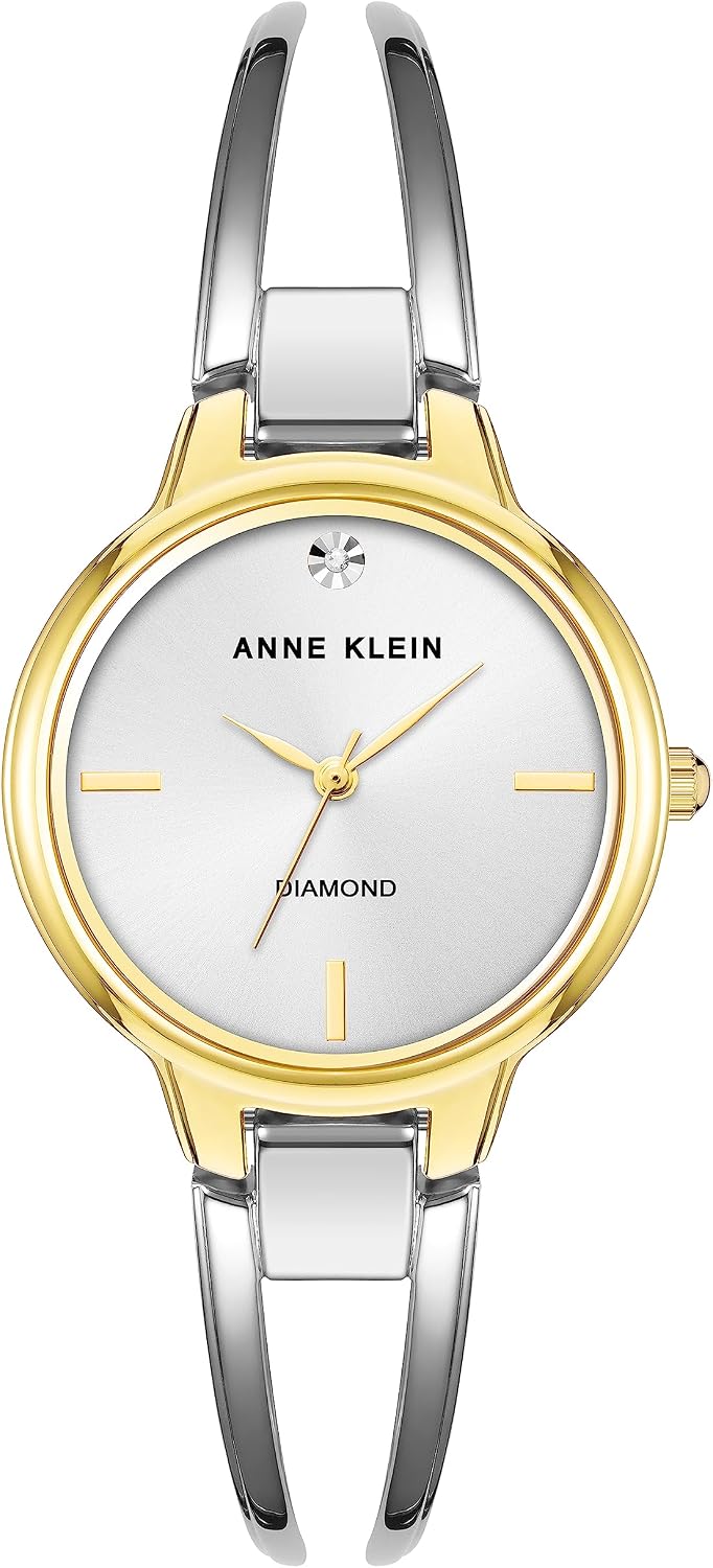 Anne Klein Women's Genuine Diamond Dial Bangle Watch, two tone, Made in Japan