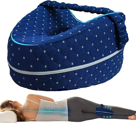 Alignment Pillow for Side Sleepers, Spine Alignment Pillow, Smooth Spine & Knee Pillow for Side Sleepers, Memory Foam Leg Pillow with Strap for Hip, Spine, and Knee Alignment