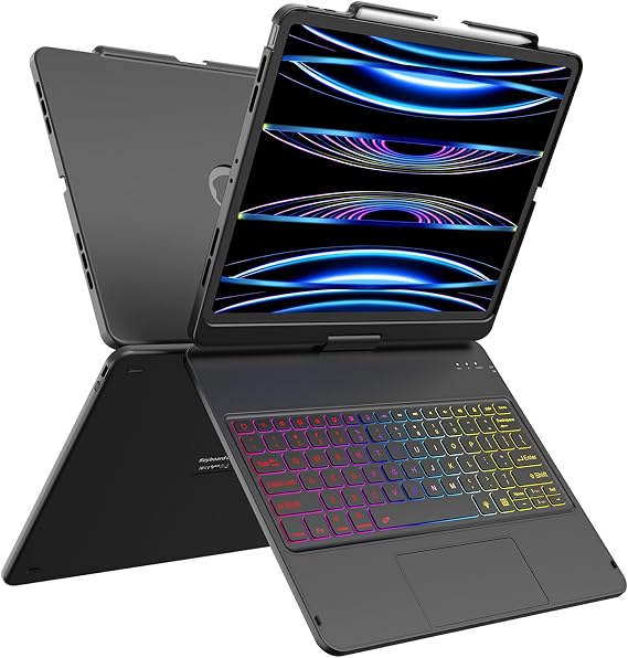 Keyboard Case for iPad Air 13 inch (M4/M3/M2, 2026/2025/2024),iPad Pro 12.9(6th/5th /4th/3rd Gen) ,360 Rotatable for iPad Air 13 Inch Case Keyboard ,Multi-Touch Trackpad,Backlight,Pencil Holder