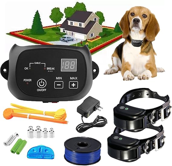 Electric Dog Fence, Pet Boundary Containment System, Aboveground/Underground 650 Ft Wire, Covers up to 3/4 Acre, IP66 Waterproof/Rechargeable Training Collar,Shock/Tone Correction,for All Dog