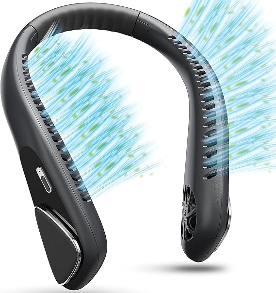 Jialexin Personal Neck Fan, 6000mAh Neck Fans Portable Rechargeable Battery Operated Wearable Bladeless Neck Fan-3 Speeds(Black)