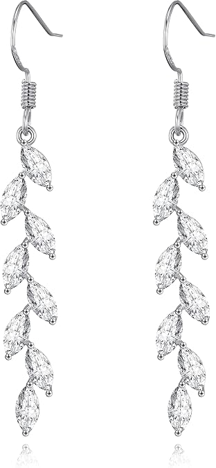 925 Silver Dangle Earrings for Women Olive Leaves Crystal Dangle Earrings for Wedding Sparkly Prom Dangle Earrings for Party