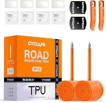 2 Pack Bike TPU Inner Tube 700C Ultralight 1.06oz/30g Road Bicycle Tire 28" 700 x 18/23/25/28/30/32C Presta Valve 45/65/85mm for Adult (4*Patch Repair Kit & 2*Tire Levers)