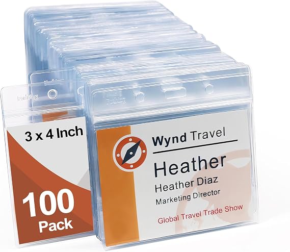 7.6x10.2cm Name Badge Holders - Fushing Clear Plastic Horizontal Name Tag Badge ID Card Holders for 7.6x10.2cm Name Badge Inserts or Name Tag Inserts (100)
