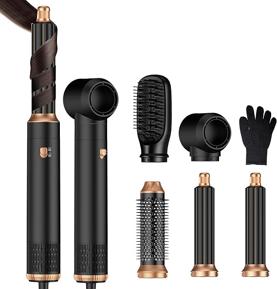 5 in 1 Hair Dryer Brush Set,Professional Negative Ionic Hot Air Styler, Air Curling Wrap Styler,Detachable Blow Dryer Brush With Auto Wrap Curlers,Hair Styling Tools For Straight/Curl/Drying/Smoothing