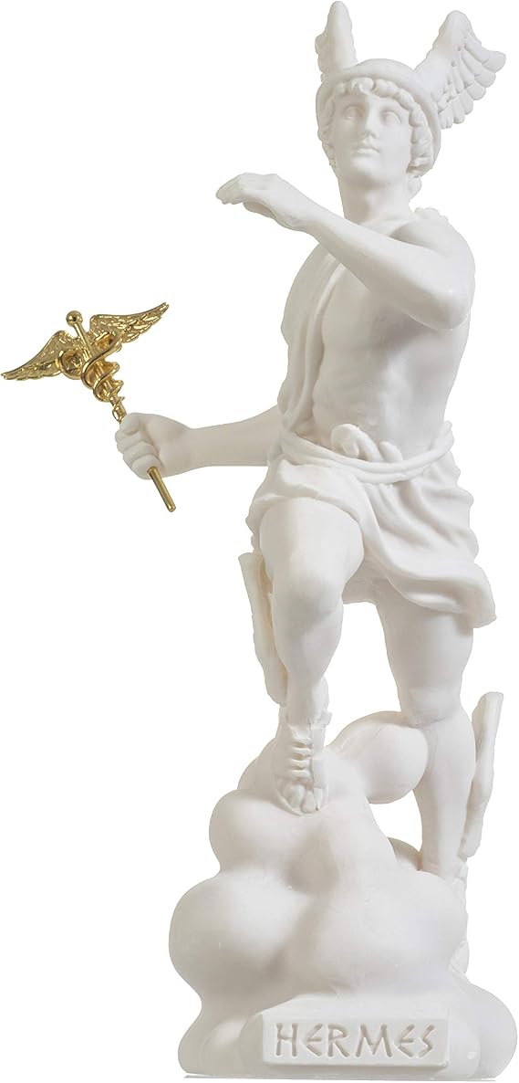 Hermes Mercury God Zeus Son Roman Statue Alabaster 9"