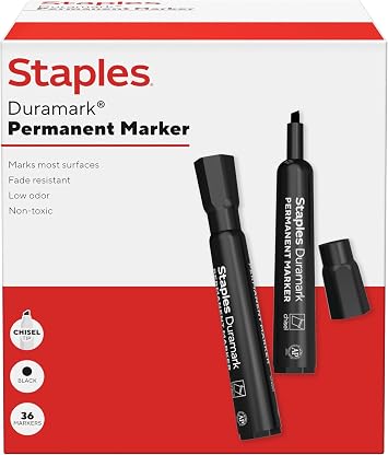 STAPLES Duramark Tank Marker, Chisel Tip, Black, 36/Pack (ST62928)