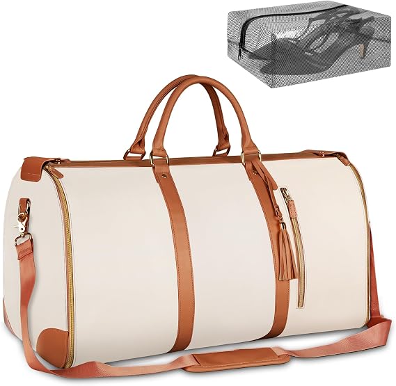 Ytonet Garment Duffle Bags for Travel, Convertible Carry On Garment Bag | Large Duffle Bags for Women, 2 in 1 Hanging Suitcase Suit Water Resistant Duffel Travel Bags with Shoe Pouch, Beige