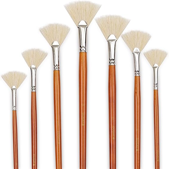 DUGATO Hog Hair Fan Paint Brush Set, 7-Piece Long Handle Brushes
