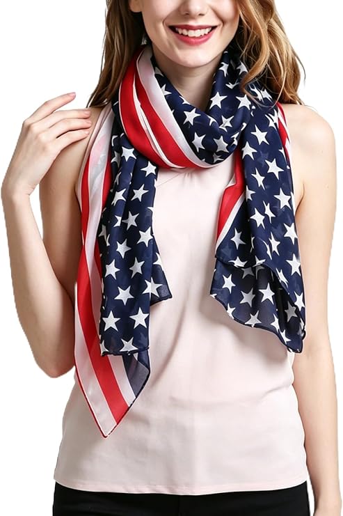 Zando American Flag Scarf for Women Patriotic Scarves Red White And Blue Patriotic Accessories 4th of July Gifts