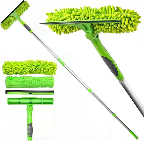 Professional Window Squeegee for Window Cleaning, 2 in 1 Rotatable Window Cleaning Squeegee Kit with Extension Pole, 62 Window Cleaning Tool for Indoor/Outdoor High Windows, Home, Car