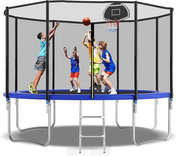 Tranpoline 10FT 12FT 14FT 16FT Tranpoline for Kids with Safety Enclosure Net Recreational Tranpoline for Adults ASTM Approval Backyard Outdoor Tranpoline with Basketball Hoop