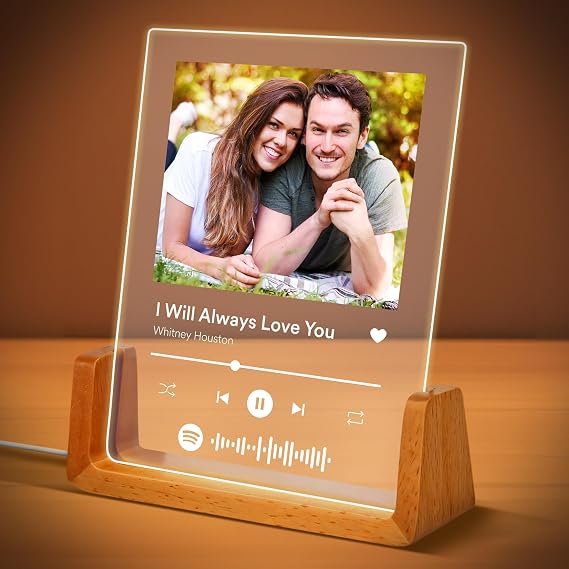 Personalized Gifts for Girlfriend, Mom, Her, Women, Wife, Men, Fathers Day - Custom Spotify Plaque, Customized Picture Frame For Couple, Boyfriend, Him, Anniversary and Birthday, 6"x8" Acrylic Photo
