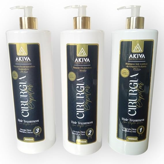 Hair Surgery Kit Steps 1, 2 & 3 Akiva Cosmetics Professional Hair Reconstruction, Shine & hair sealing 3x1L For All Hair Types (Pack 3) Brazilian Smoothning Treatment