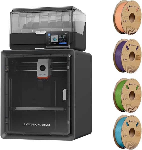 (PLA 4KG Bundle) Anycubic Multicolor 3D Printer, Kobra S1 Combo High Precision 600mm/s Fast Speed9.8"x9.8"x9.8",4KG, Peach Pink, Interstellar Violet, Tropical Turquoise, Spring Leaf